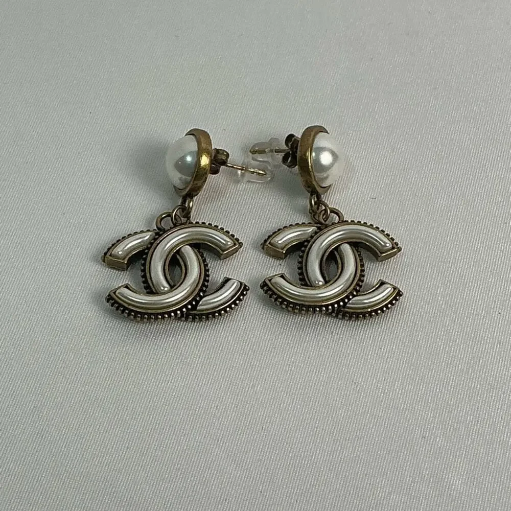 Chanel Antique Gold Pearl Earrings Estate Jewelry